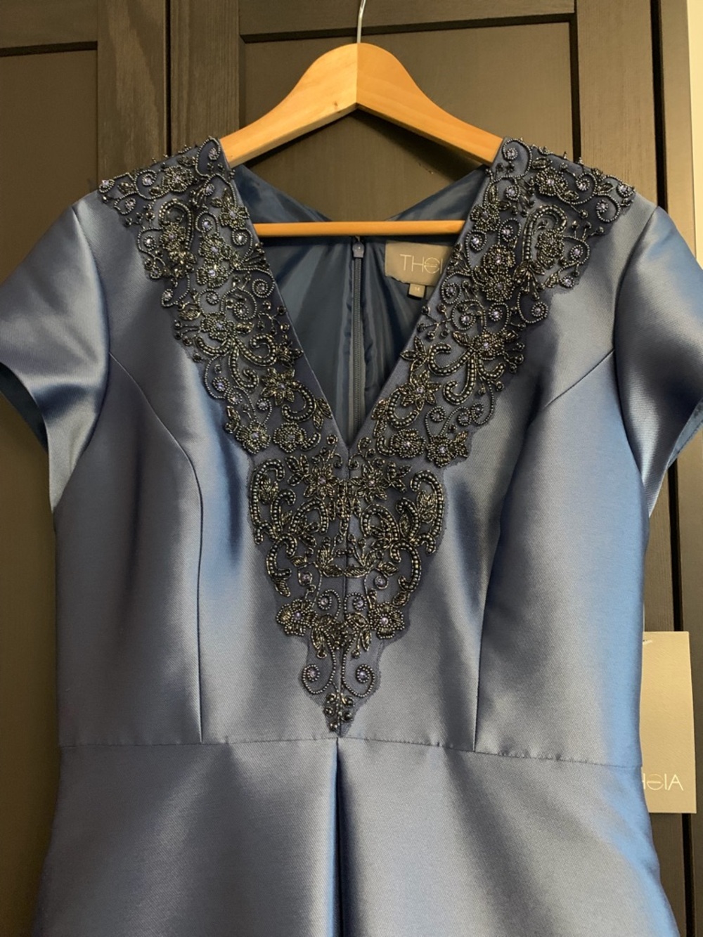 Theia Blue Sequinned Cocktail Dress - Picture 3 of 7